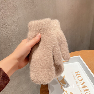 Vienkārša stila adīšana Vilna plus samts, biezs, pilns pirksts Sievietēm Ziemas dūraiņi Cimdi Matains Jauki Jauki Salds Saglabā siltumu Mīksts