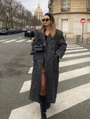 Uzvalks Apkakle Svītrains Garš Mētelis Biezs Vilnas Jaka Ikdienišķs Brīvs Elegants Sieviešu brauciens Silti Kokvilnas Mēteļi Rudens Ziema Jaunums