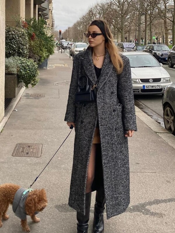 Uzvalks Apkakle Svītrains Garš Mētelis Biezs Vilnas Jaka Ikdienišķs Brīvs Elegants Sieviešu brauciens Silti Kokvilnas Mēteļi Rudens Ziema Jaunums