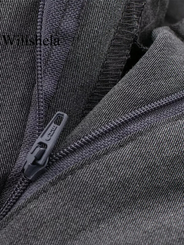 Willshela sieviešu modes masīvs priekšējais rāvējslēdzējs taisnas bikses vintage ar augstu vidukli pilna garuma sieviešu elegantas sieviešu bikses