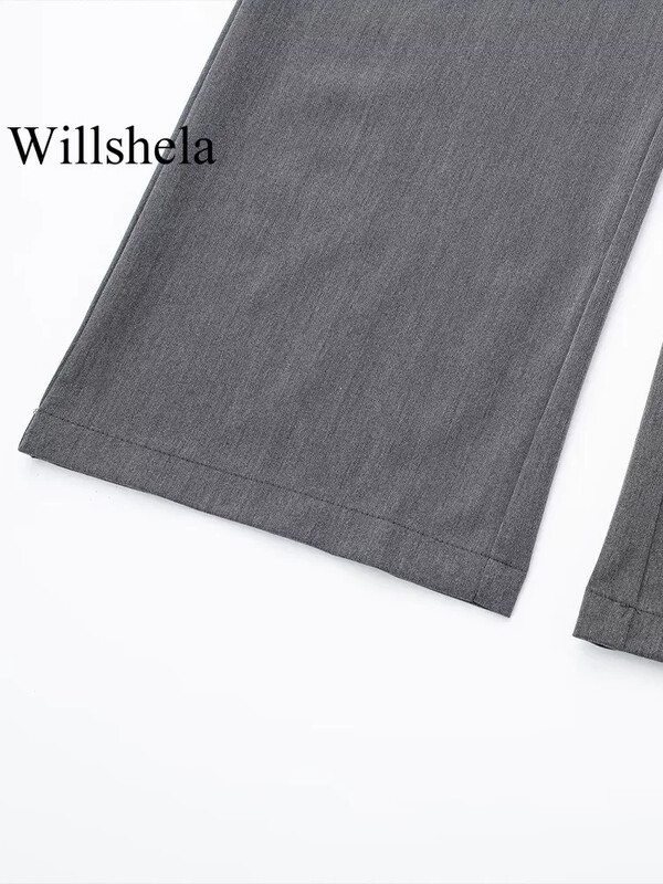 Willshela sieviešu modes masīvs priekšējais rāvējslēdzējs taisnas bikses vintage ar augstu vidukli pilna garuma sieviešu elegantas sieviešu bikses