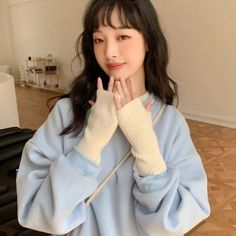 Īsi cimdi bez pirkstiem Sieviešu dūrains ziemas siltāks trikotāžas rokas piedurknes smalks ikdienišķs mīksts meiteņu gotisks apģērbs Panka gotikas cimdi