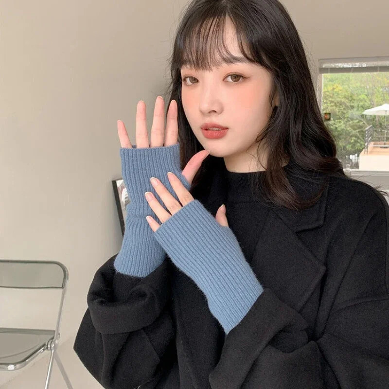 Īsi cimdi bez pirkstiem Sieviešu dūrains ziemas siltāks trikotāžas rokas piedurknes smalks ikdienišķs mīksts meiteņu gotisks apģērbs Panka gotikas cimdi