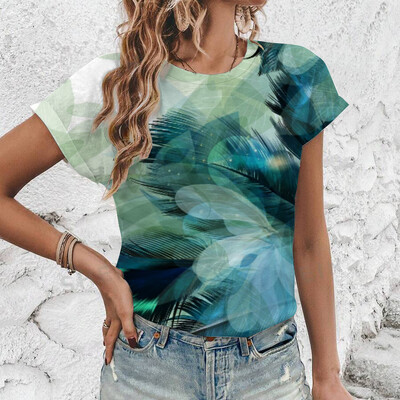 2024 Нова лятна дамска тениска с флорален принт, дамско облекло с къс ръкав и кръгло деколте, тениска с големи размери, удобна горна тениска S-3XL