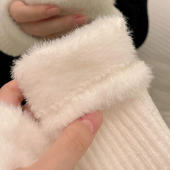 Mink Fleece Μαλακά χειμωνιάτικα γάντια με μισό δάχτυλο Γυναικεία ζεστά πολυτελή συμπαγή λευκά βελούδινα πλεκτά γάντια χωρίς δάχτυλα Γάντια καρπού Γράψιμο