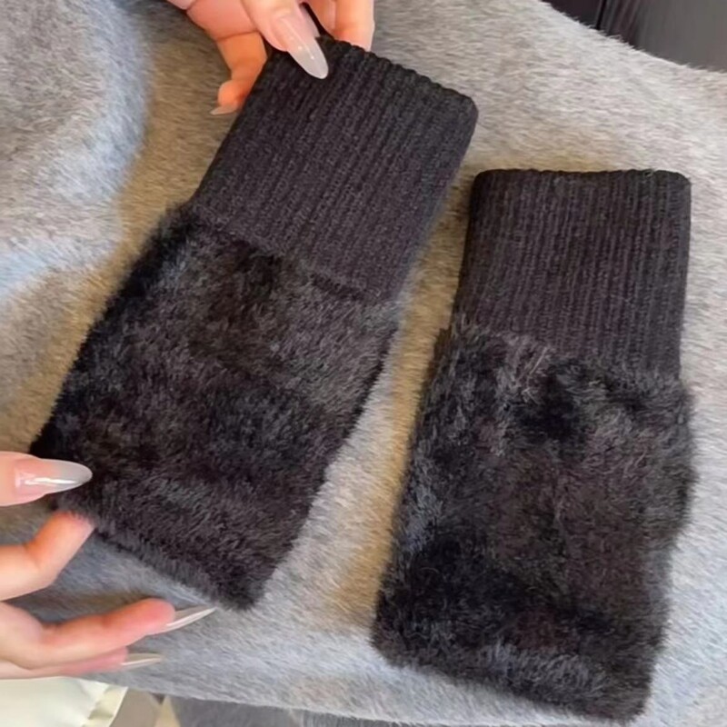 Ūdeles vilna, mīksta ziemas puspirksta cimdi Sievietēm silti, grezni, masīvi balti plīša adīti cimdi bez pirkstiem Rokas cimdi Rakstāmie