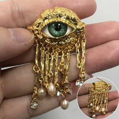 Femei Bărbați Vintage Eyes of Demon Broșă Ace Exagerat Trendy Style Perle imitate Ciciucuri delicate Insigna metalică Bijuterii