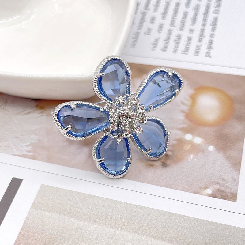 Modes Sudraba Krāsa Zila Kristāla Ziedu Auskari Atvērti Gredzens Piespraudes Sieviešu Aksesuāri Saldas meiteņu ballītes Rotaslietas Dāvanas