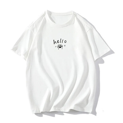 Hirsionsan Нови дамски памучни тениски с графични щампи Дамски големи ежедневни меки тениски в цвят каки, унисекс, летни топове с къс ръкав