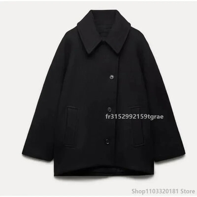 Modes vilnas jaka sievietēm 2024. gada pavasara mēteļi ar garām piedurknēm, sieviešu eleganti lielizmēra, eleganti ielas virsdrēbes