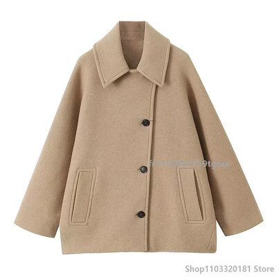 Modes vilnas jaka sievietēm 2024. gada pavasara mēteļi ar garām piedurknēm, sieviešu eleganti lielizmēra, eleganti ielas virsdrēbes