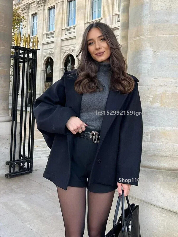 Modes vilnas jaka sievietēm 2024. gada pavasara mēteļi ar garām piedurknēm, sieviešu eleganti lielizmēra, eleganti ielas virsdrēbes