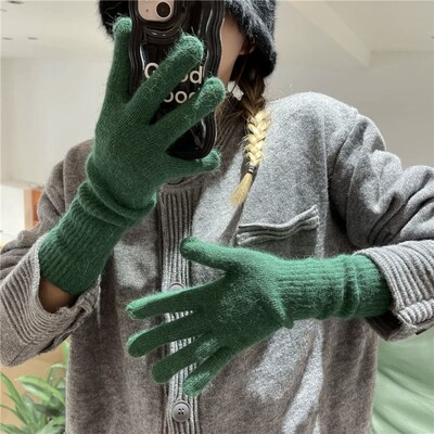 Küüliku karusnahast pikad kindad naistele talvised paksud kootud soojad korea armsad ühevärvilised labakindad kaitsevarre külmavastased väliskindad