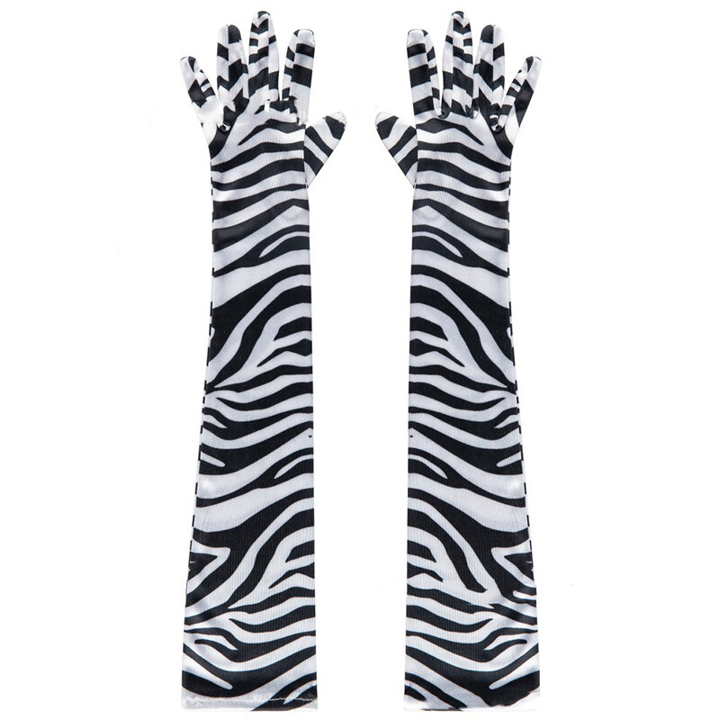 Naised Satiin Mood Isiksus Sebra Print Elastsus Pühadepidu päikesekaitsekreem Sõit pikad kindad Baaritants Cosplay