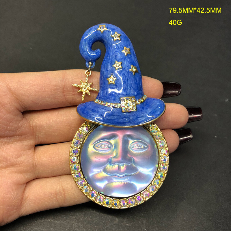 Luksuzni broševi za sunčano lice s dijamantima za žene Unisex Vintage Palace Emajl Plavi šešir Božja figura Broš Igle Party Uredski darovi