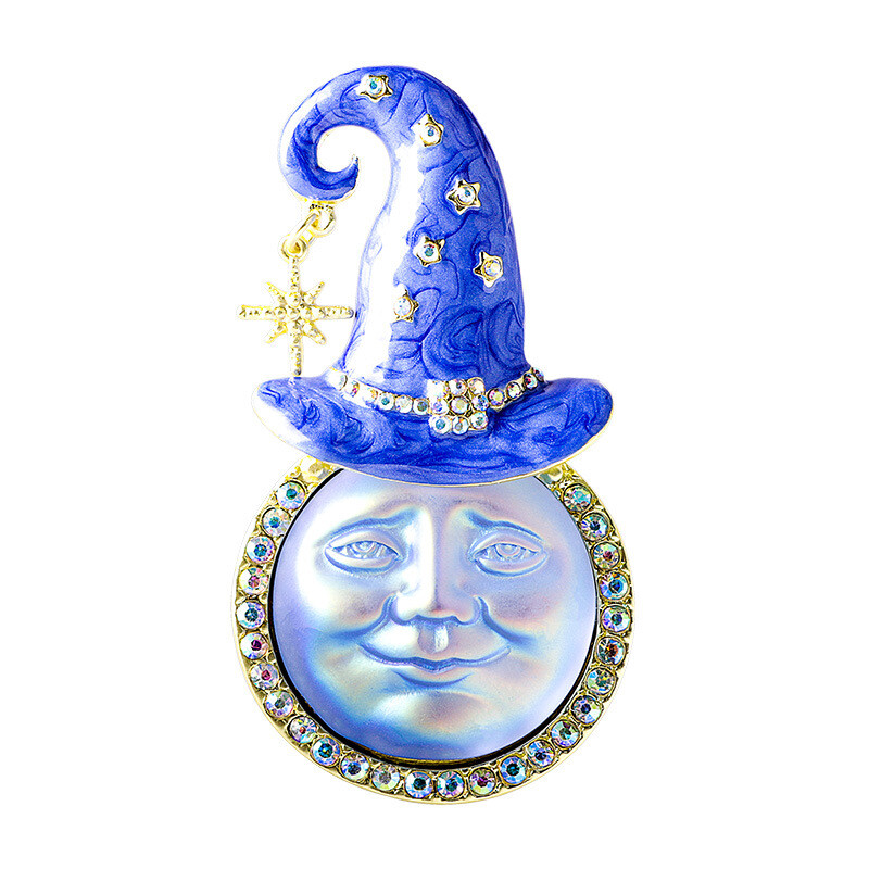 Luksuzni broševi za sunčano lice s dijamantima za žene Unisex Vintage Palace Emajl Plavi šešir Božja figura Broš Igle Party Uredski darovi