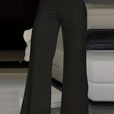 Sieviešu modes lielizmēra 1XL-5XL bikses platas bikses ikdienas ērtas bikses vienkrāsainas tekstūras bikses ar augstu vidukli