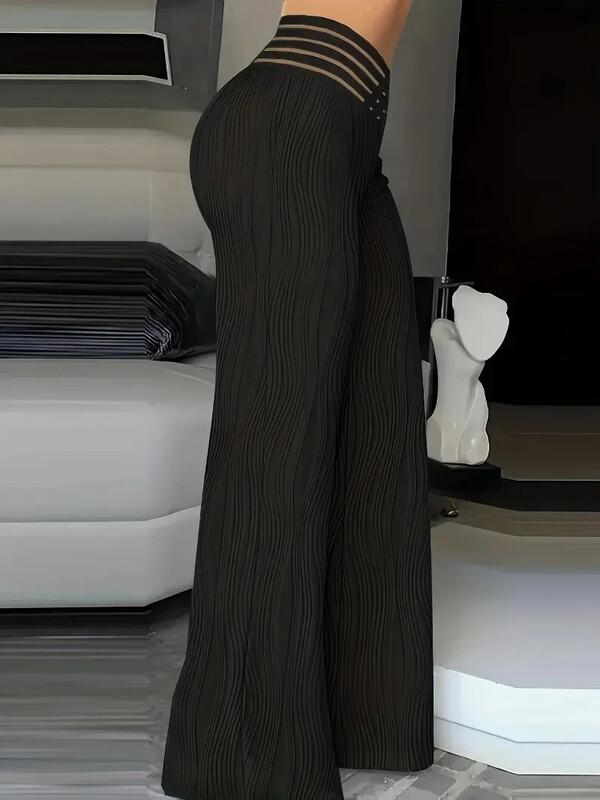 Sieviešu modes lielizmēra 1XL-5XL bikses platas bikses ikdienas ērtas bikses vienkrāsainas tekstūras bikses ar augstu vidukli