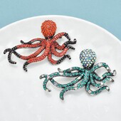 Sieviešu dzirkstošais astoņkājis zivju pin Rhinestone Sea Animal Party Brooch