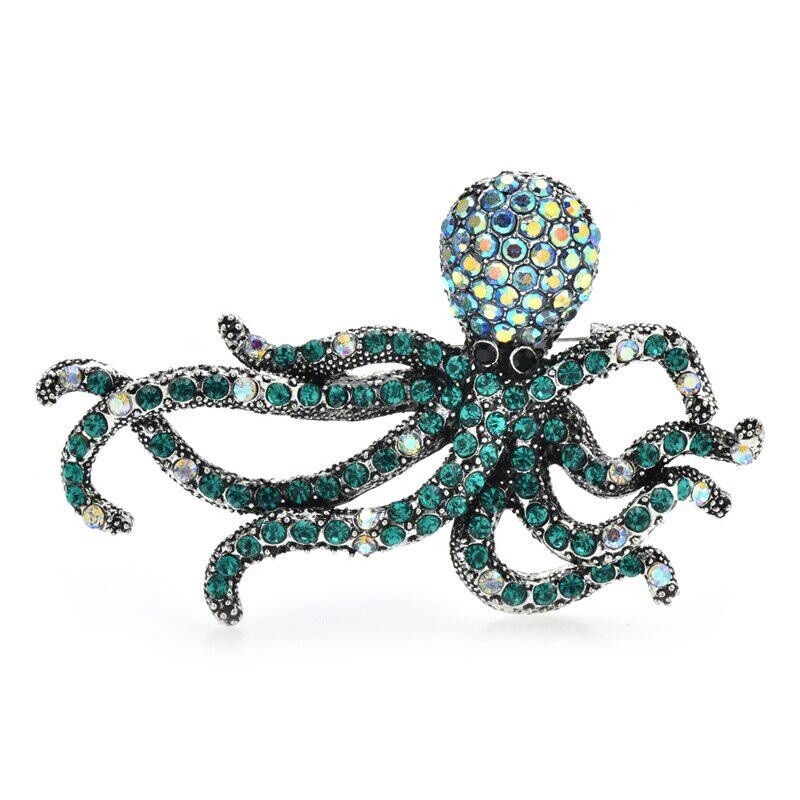 Sieviešu dzirkstošais astoņkājis zivju pin Rhinestone Sea Animal Party Brooch