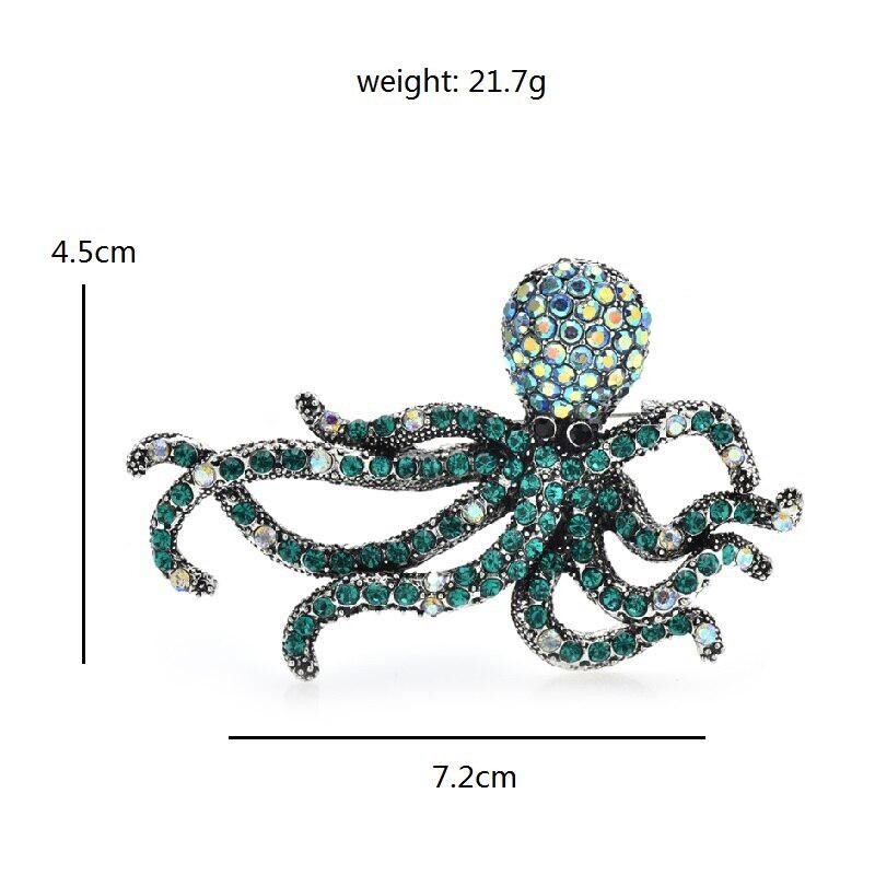 Sieviešu dzirkstošais astoņkājis zivju pin Rhinestone Sea Animal Party Brooch