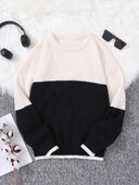 Пуловер с кариран пуловер в контрастен цвят Ежедневен пуловер с кръгло деколте Плетен мъжки пуловер в контрастен цвят