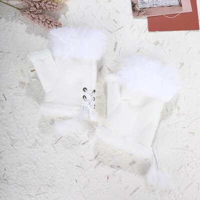 1 pora moteriškų žieminių šiltų pirštinių Seksualios dirbtinio triušio kailio rankų riešų šildytuvas be pirštų Zomšinės moteriškos kumštinės pirštinės šiltos riešinės pirštinės