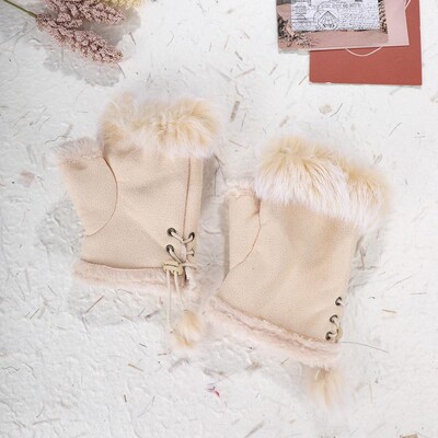 1 pora moteriškų žieminių šiltų pirštinių Seksualios dirbtinio triušio kailio rankų riešų šildytuvas be pirštų Zomšinės moteriškos kumštinės pirštinės šiltos riešinės pirštinės