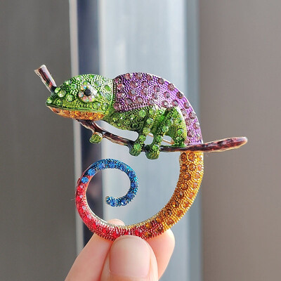 Creative Lizard Chameleon Rhinestone Prossid Naistele Meestele Riided Ülikond Loomade Pross Pin Ehted Aksessuaarid Kaunistused Kingitused