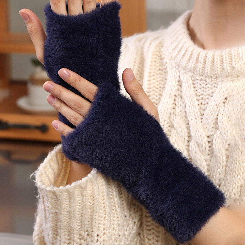 Naiste kootud kindad poolsõrme kunstküüliku karusnahast labakindad plüüsist kinnas Talvine soe daami sõrmedeta kindad puutetundliku ekraaniga töökindad