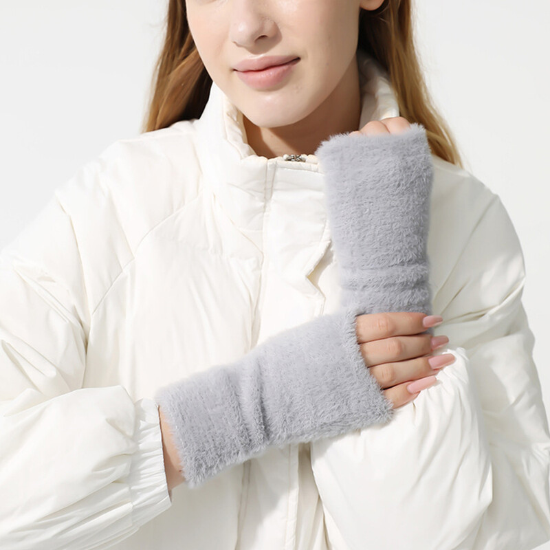 Naiste kootud kindad poolsõrme kunstküüliku karusnahast labakindad plüüsist kinnas Talvine soe daami sõrmedeta kindad puutetundliku ekraaniga töökindad