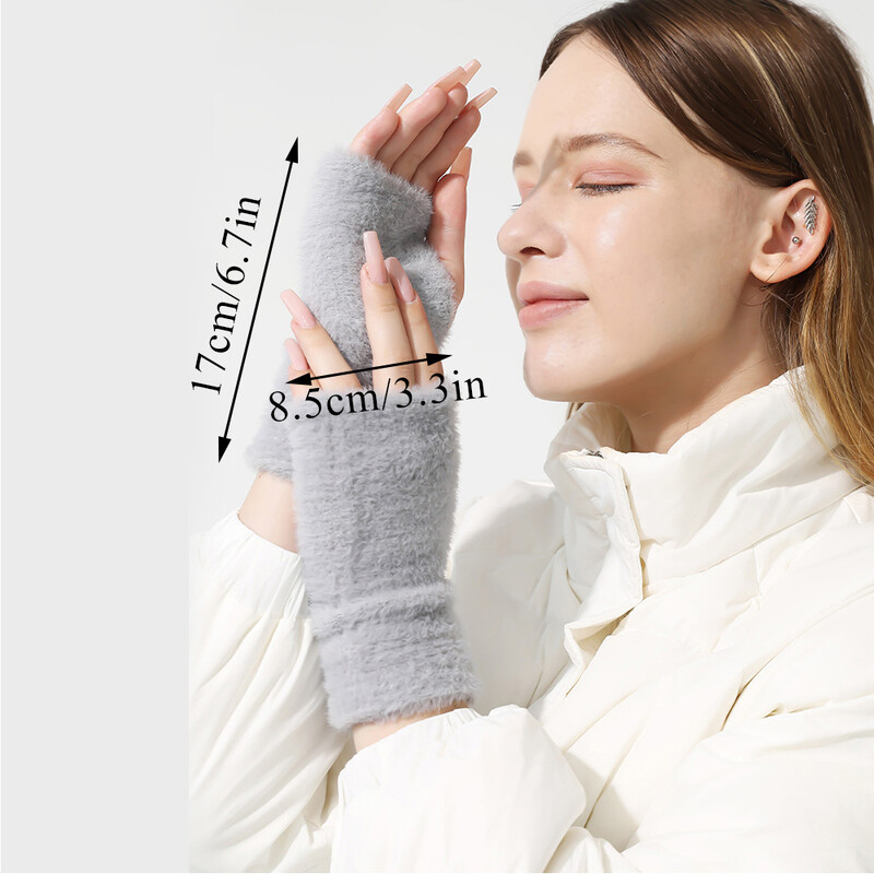 Naiste kootud kindad poolsõrme kunstküüliku karusnahast labakindad plüüsist kinnas Talvine soe daami sõrmedeta kindad puutetundliku ekraaniga töökindad