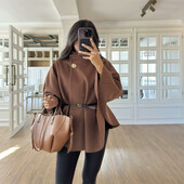 UNIZARA sieviešu daudzpusīgs ikdienas rudens un ziemas jauna stila sikspārņu piedurkņu jostas siksna ar jostas mēteli