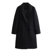 PB&ZA2024 rudens jauns sieviešu apģērbs brīvs un slaidinoša temperamenta melns neitrāls vēja tīrs variants garā mēteļa jaka