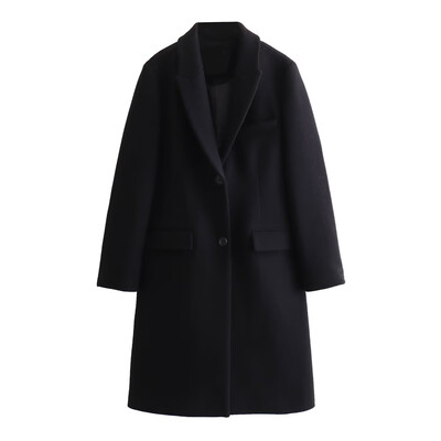 PB&ZA2024 rudens jauns sieviešu apģērbs brīvs un slaidinoša temperamenta melns neitrāls vēja tīrs variants garā mēteļa jaka