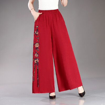 Izvezene ženske hlače širokih nogavica Ljetna moda 2024. Suknja s konjskim licem Hlače s izvezenim cvjetovima Hlače veće veličine
