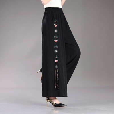 Izvezene ženske hlače širokih nogavica Ljetna moda 2024. Suknja s konjskim licem Hlače s izvezenim cvjetovima Hlače veće veličine