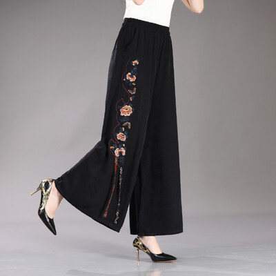 Izvezene ženske hlače širokih nogavica Ljetna moda 2024. Suknja s konjskim licem Hlače s izvezenim cvjetovima Hlače veće veličine
