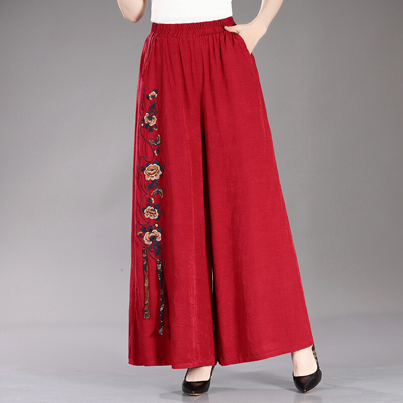 Izvezene ženske hlače širokih nogavica Ljetna moda 2024. Suknja s konjskim licem Hlače s izvezenim cvjetovima Hlače veće veličine