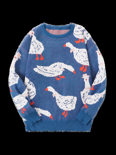 Jauns populārs rudens ziemas jauks pīles žakarda raksta džemperis džemperis ikdienišķs apaļš kakla kontrasta krāsas trikotāžas vīriešu džemperis