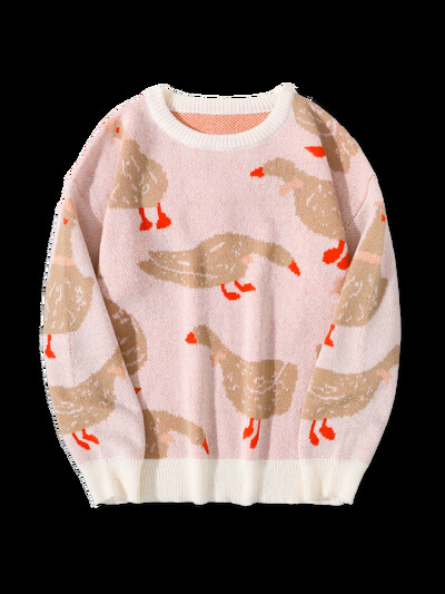 Jauns populārs rudens ziemas jauks pīles žakarda raksta džemperis džemperis ikdienišķs apaļš kakla kontrasta krāsas trikotāžas vīriešu džemperis