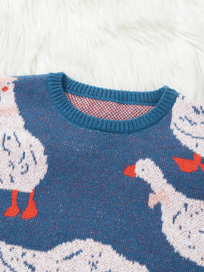 Jauns populārs rudens ziemas jauks pīles žakarda raksta džemperis džemperis ikdienišķs apaļš kakla kontrasta krāsas trikotāžas vīriešu džemperis