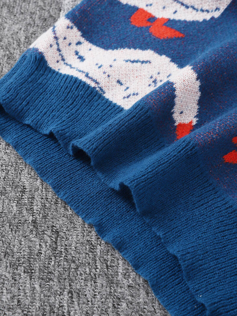 Jauns populārs rudens ziemas jauks pīles žakarda raksta džemperis džemperis ikdienišķs apaļš kakla kontrasta krāsas trikotāžas vīriešu džemperis