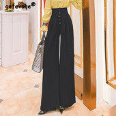 Sieviešu apģērbi Pavasaris Elegants Modes Augsts viduklis Plats Kāju Uzvalks Bikses Biroja Sieviešu Biznesa Ikdienišķas Melnas Plānas Bikses Pantalones