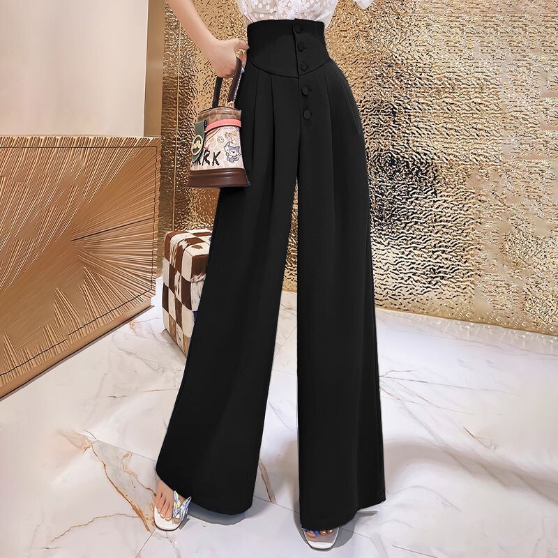 Sieviešu apģērbi Pavasaris Elegants Modes Augsts viduklis Plats Kāju Uzvalks Bikses Biroja Sieviešu Biznesa Ikdienišķas Melnas Plānas Bikses Pantalones