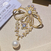 Pils stila piespraude Eleganta pērļu cirkona loka lente korsāža sieviešu vakarkleitas piespraudes aksesuāri