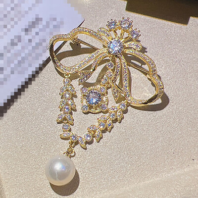 Pils stila piespraude Eleganta pērļu cirkona loka lente korsāža sieviešu vakarkleitas piespraudes aksesuāri