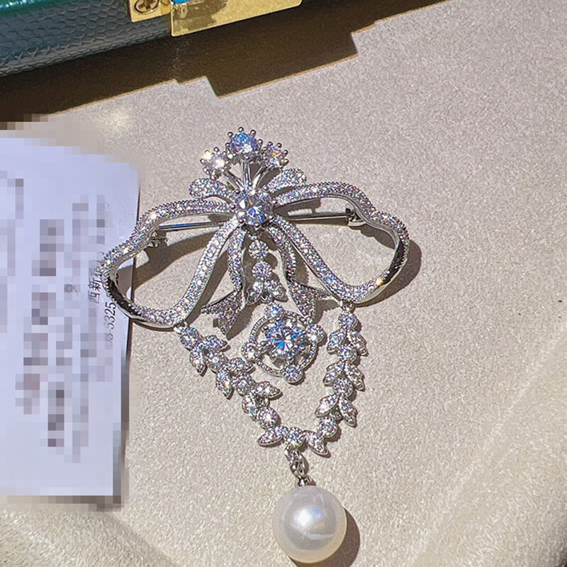 Pils stila piespraude Eleganta pērļu cirkona loka lente korsāža sieviešu vakarkleitas piespraudes aksesuāri