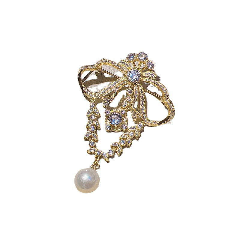 Pils stila piespraude Eleganta pērļu cirkona loka lente korsāža sieviešu vakarkleitas piespraudes aksesuāri