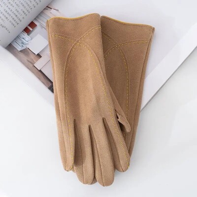 Fashion Style Plus Velvet Thicken Moterys Žiemą šildo Jutiklinis ekranas Zomšinės pirštinės vairuoti dviratininkams skirtos pirštinės